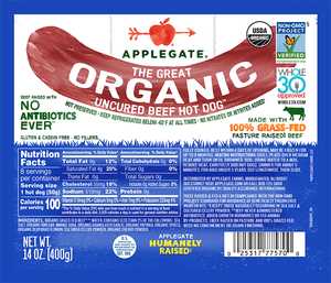 Organic Beef Hot Dog 14oz Planogram Straight On Front Shot