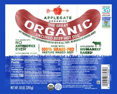Organic Beef Hot Dog 10oz Planogram Straight On Front Shot