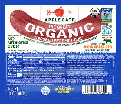 Organic Beef Hot Dog 14oz Planogram Straight On Front Shot
