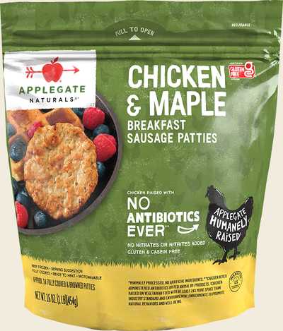 Natural Chicken Maple Breakfast Sausage Patties Family Size Planogram Straight On Front Shot