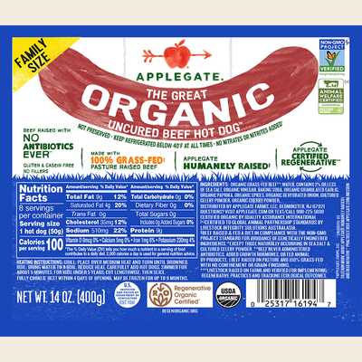 Applegate Organics® The Great Organic Uncured Beef Hot Dog™  - 14oz