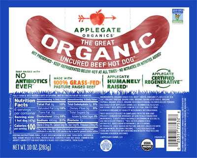 Applegate Organics® The Great Organic Uncured Beef Hot Dog™  - 10oz