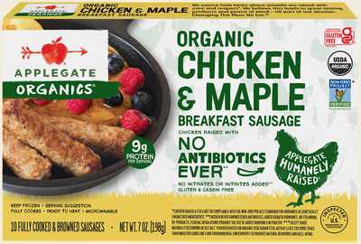 Organic Chicken Maple Breakfast Sausage Link Planogram Straight On Front 00025317616003