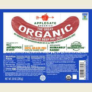 Applegate Organics® The Great Organic Uncured Beef Hot Dog™  - 10oz