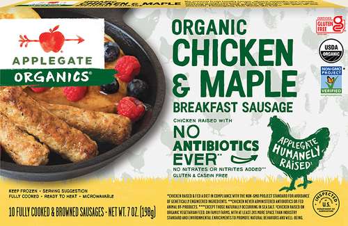 Organic Chicken Maple Breakfast Sausage Link Planogram Straight On Front View