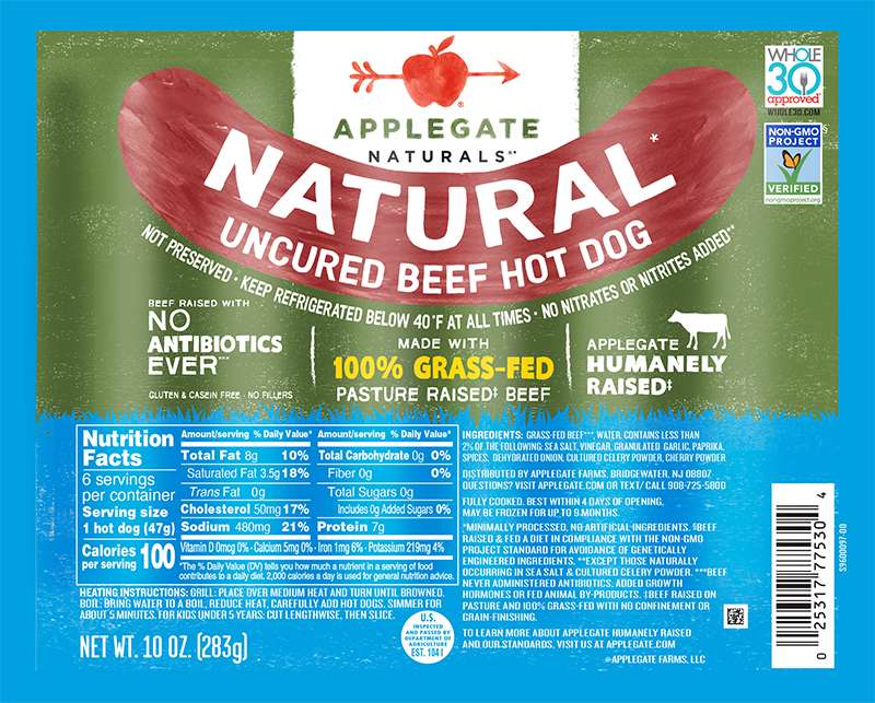 Products - Hot Dogs - Natural Uncured Beef Hot Dog - Applegate