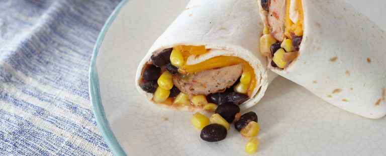 Burritos With Corn, Black Beans & Sausage
