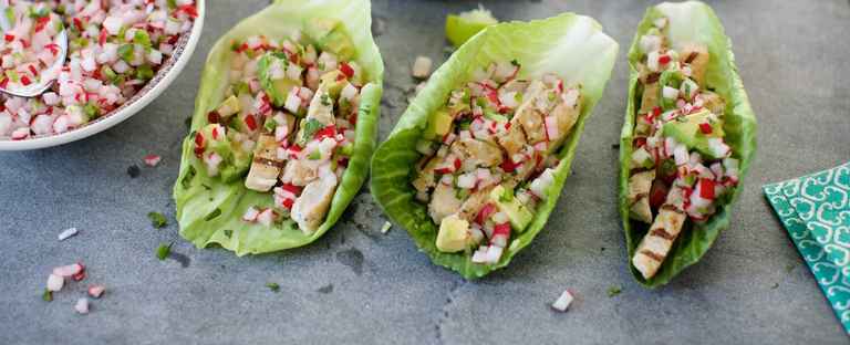 Grilled Chicken Tacos In Pickled Cabbage Tortillas