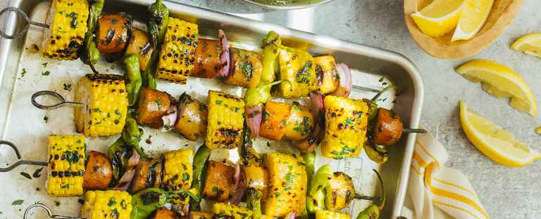 Sausage And Veggie Skewer With Herb Butter