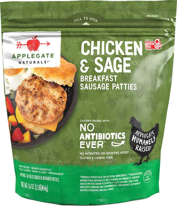 Natural Chicken Sage Breakfast Sausage Patties Family Size Planogram Straight On Front Shot