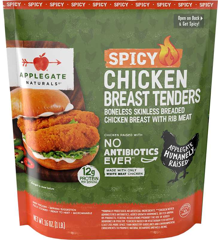 Natural Spicey Chicken Tenders 16oz Front 00025317176545 Tbd