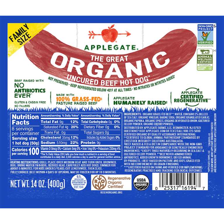 Applegate Organics® The Great Organic Uncured Beef Hot Dog™  - 14oz