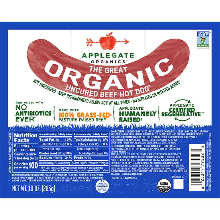 Applegate Organics® The Great Organic Uncured Beef Hot Dog™  - 10oz