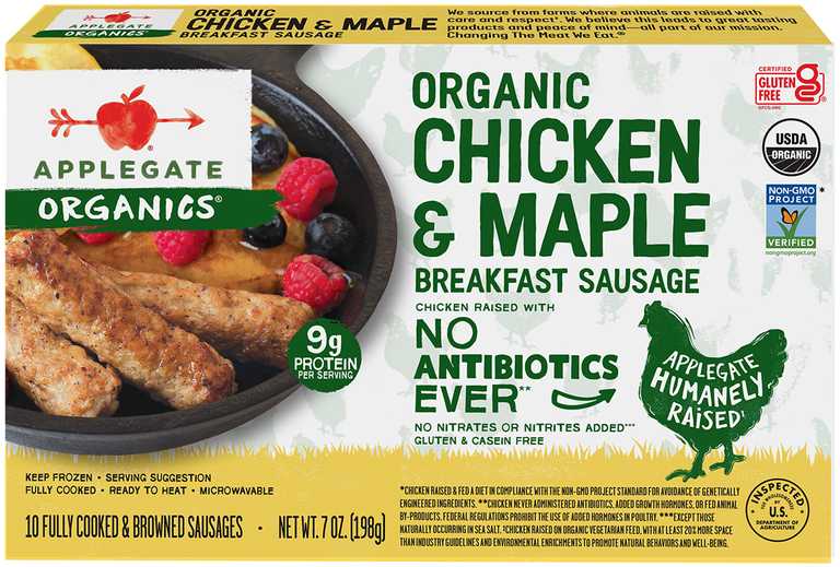 Organic Chicken Maple Breakfast Sausage Link Planogram Straight On Front 00025317616003