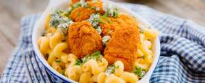 Macaroni and Cheese with Spicy Breaded Chicken Bites