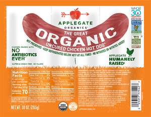Organic Chicken Hot Dog 10oz Planogram Straight On Front Shot