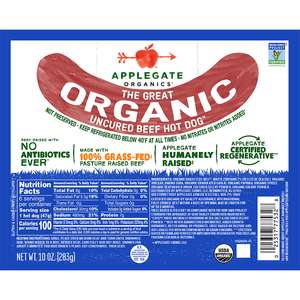 Applegate Organics® The Great Organic Uncured Beef Hot Dog™  - 10oz