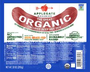 Applegate Organics® The Great Organic Uncured Beef Hot Dog™  - 10oz