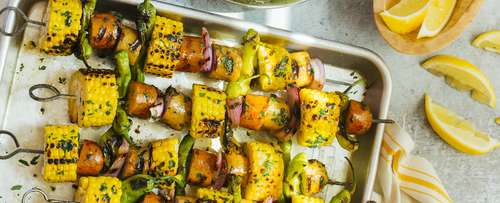 Sausage And Veggie Skewer With Herb Butter