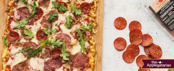 Rectangle pizza on a wooden board.
