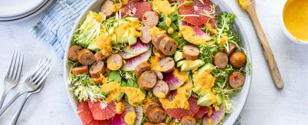 Sausage And Citrus Salad With Carrot Ginger Dressing