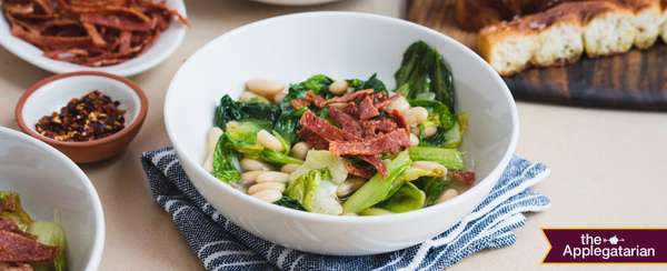 Beans And Greens With Crisp Salami Recipe